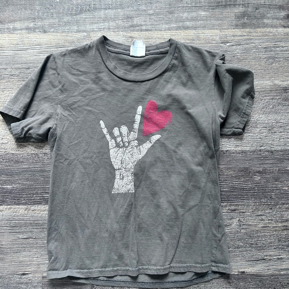 Kids Gray Graphic Tee with Pink Heart Accent
